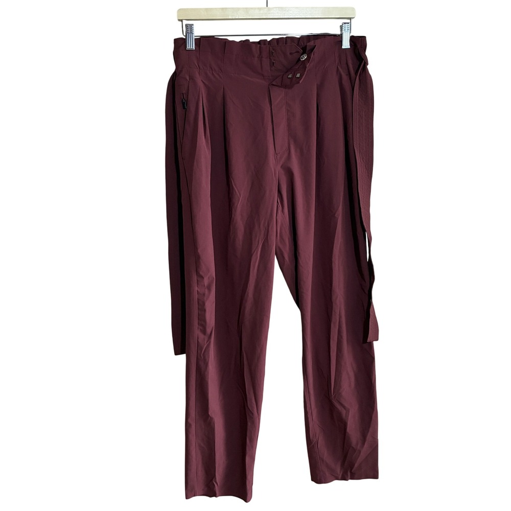 Athleta Skyline Pant II 10 Maroon Women Belted Tapered Stretch Trousers